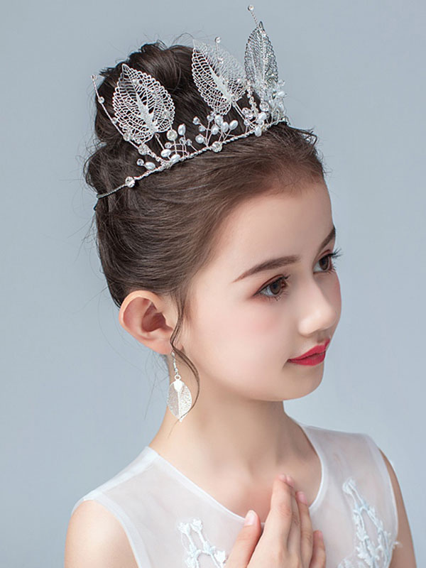 Flower Girl Headpieces Silver Pearls Accessory Metal Kids Hair Accessories