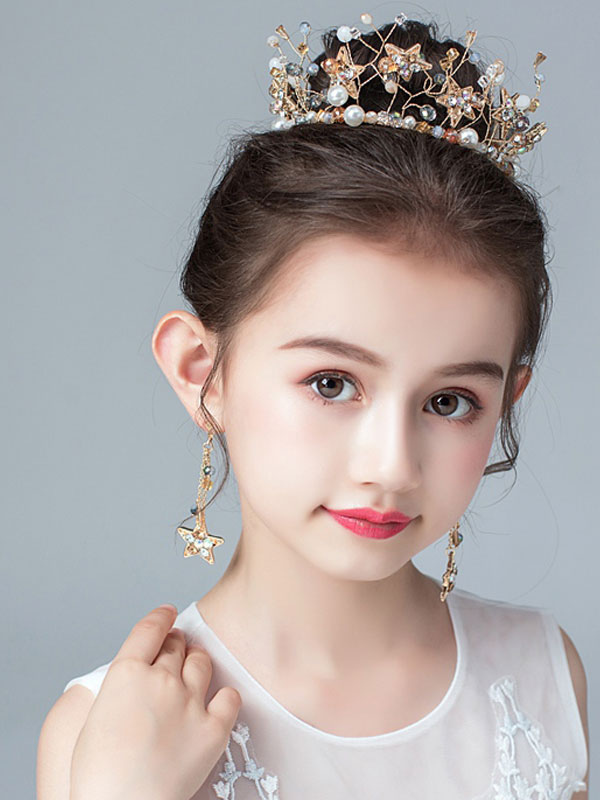 Flower Girl Headpieces Blond Pearls Accessory Metal Kids Hair