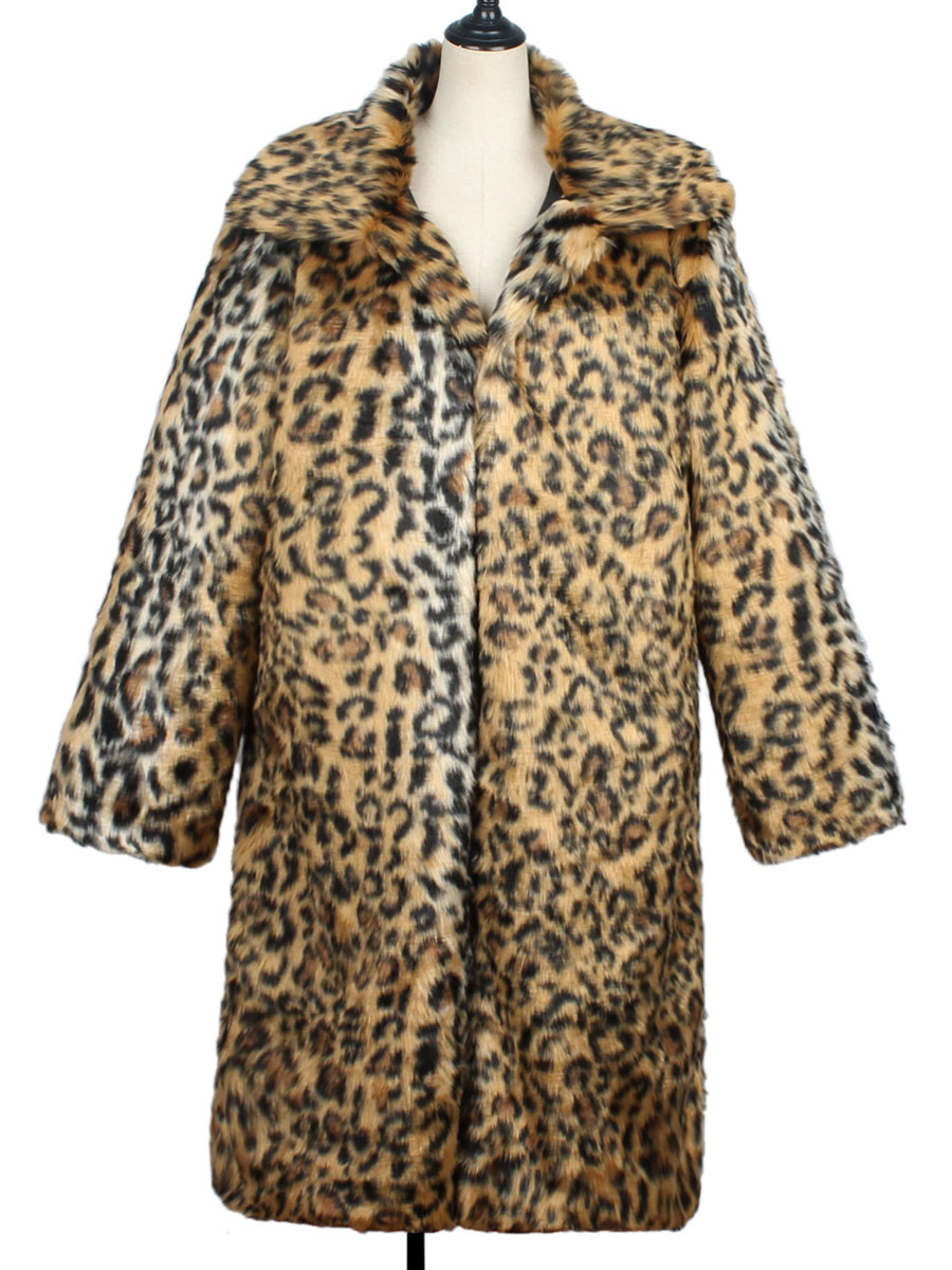 Men's Faux Fur Coats Oversized Turndown Collar Leopard Print Chic ...