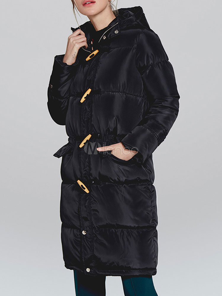 White Puffer Coats Hooded Duffle Coat Long Sleeves Women Winter Coat