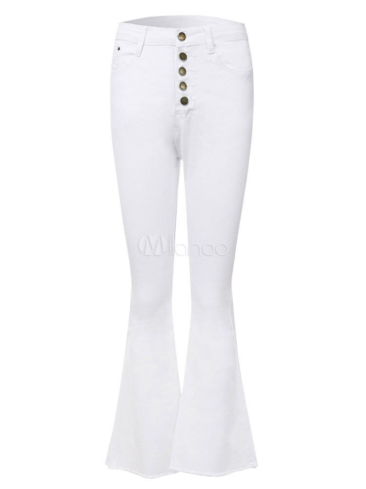 White Bell Bottom Jeans Woman High Waisted Flared Leg Denim Pants - Milanoo.com