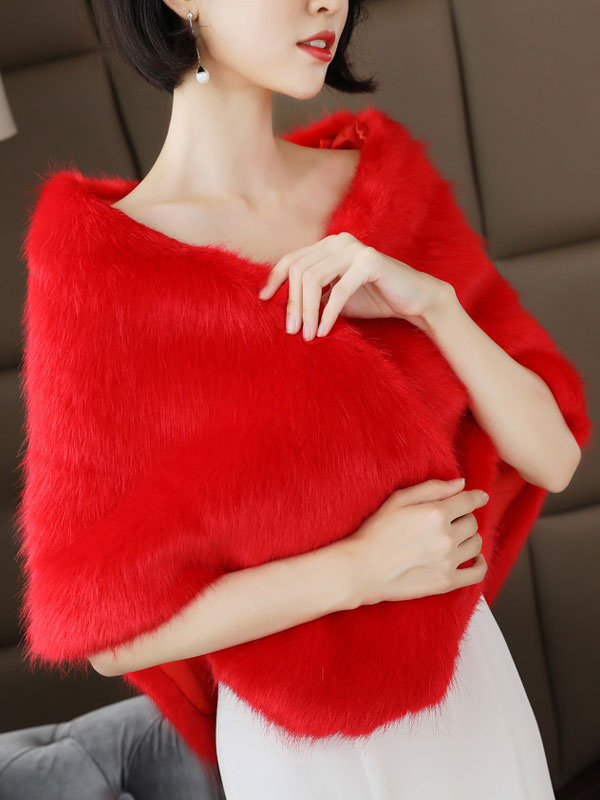 Women's Clothing Outerwear | Wedding Wrap Accessories Faux Fur Buttons Bridal Cover Ups - BS42960