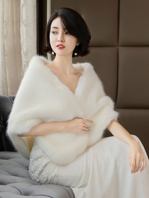Women's Clothing Outerwear | Wedding Wrap Accessories Faux Fur Buttons Bridal Cover Ups - BS42960