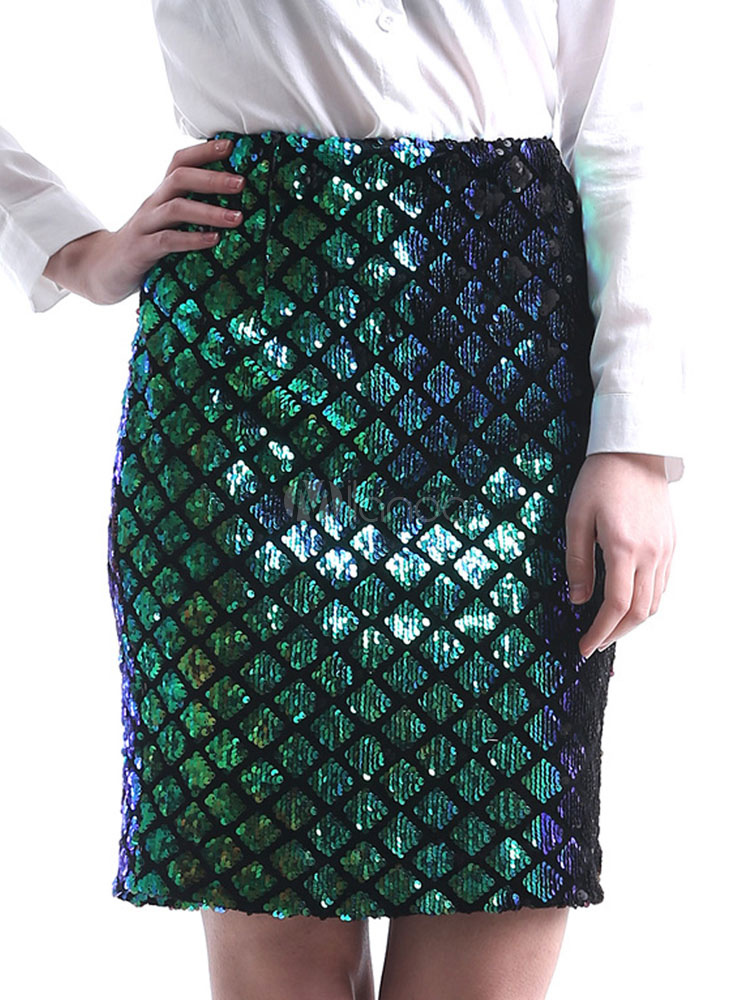 Gonna per le donne Paillettes blu Coccodrillo Vita corta sollevata Casual  Abbastanza - Milanoo.com