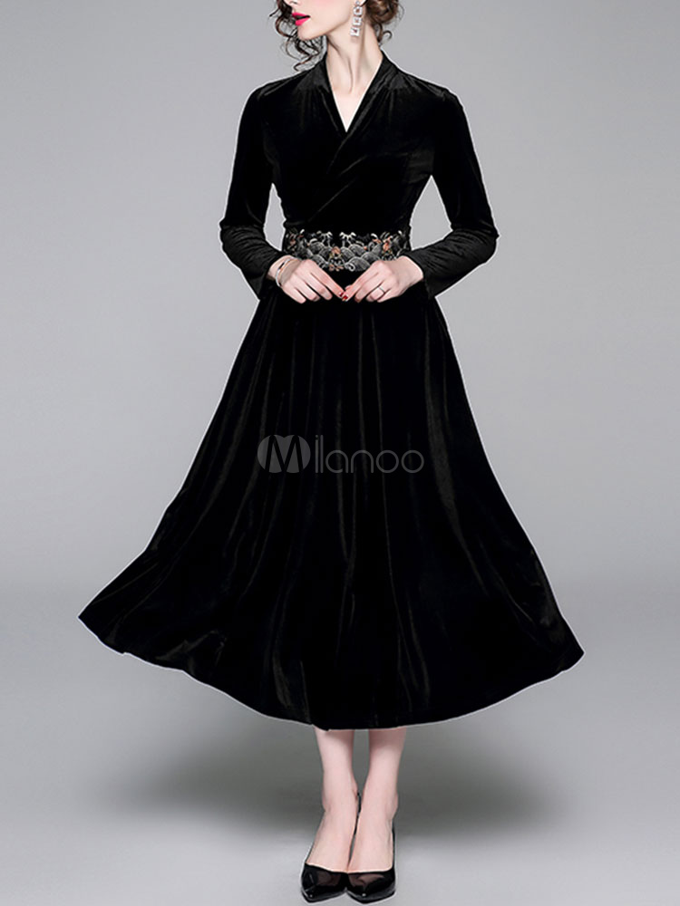 womens black velvet dress