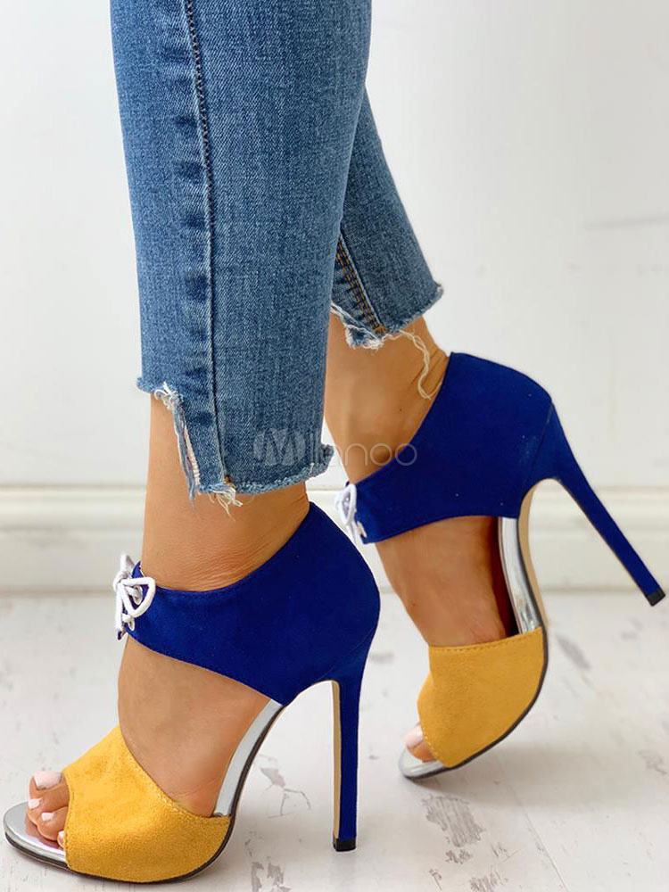 color block peep toe heels