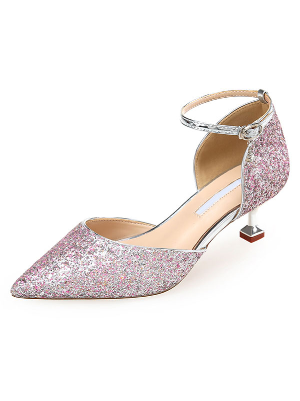 Woman's Kitten Heels Chic Pointed Toe Sequin Evening Shoes For Party ...