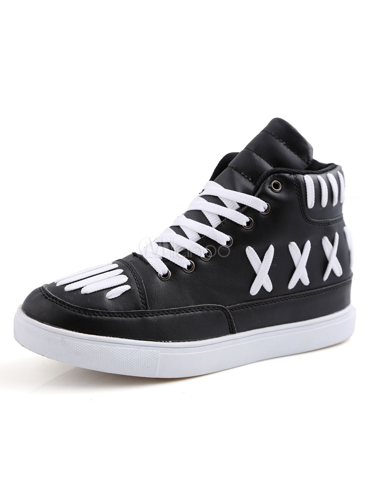 High Top White Sneakers For Men Fashion PU Leather Shoes - Milanoo.com
