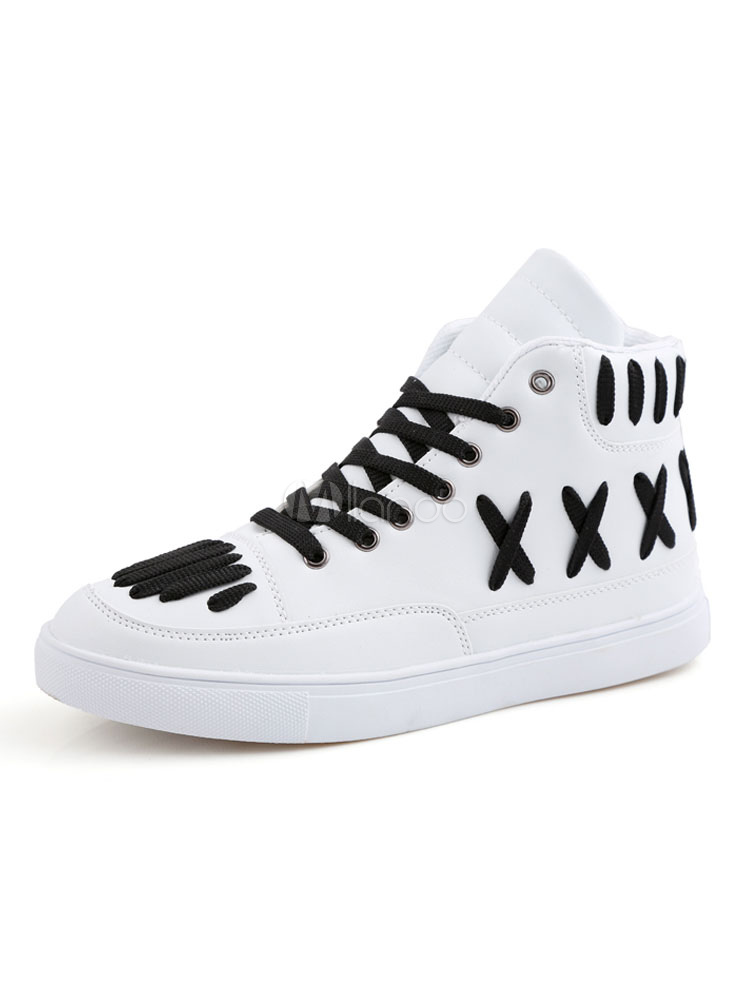 High Top White Sneakers For Men Fashion Leather Shoes - Milanoo.com