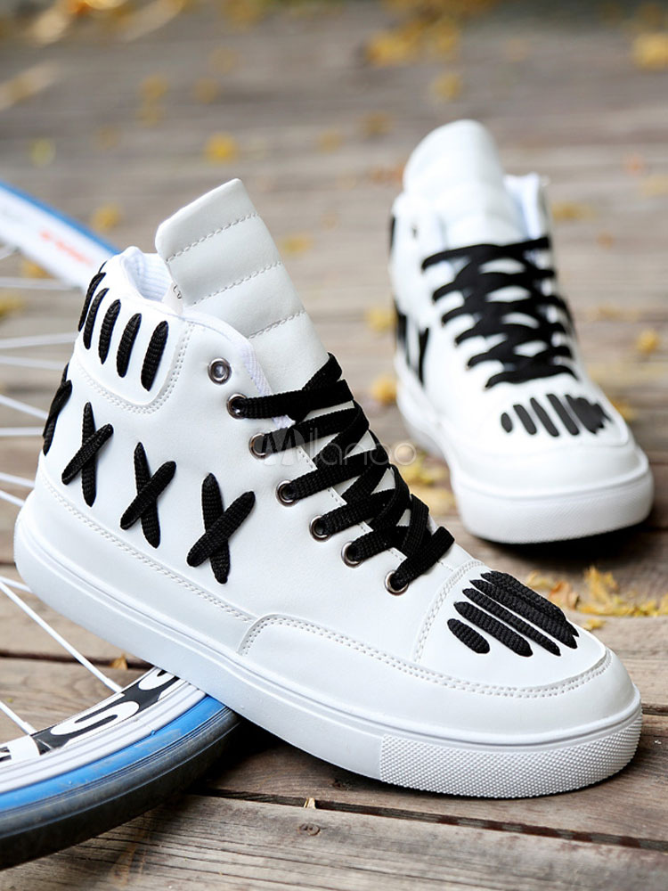 High Top White Sneakers For Men Fashion Leather Shoes - Milanoo.com