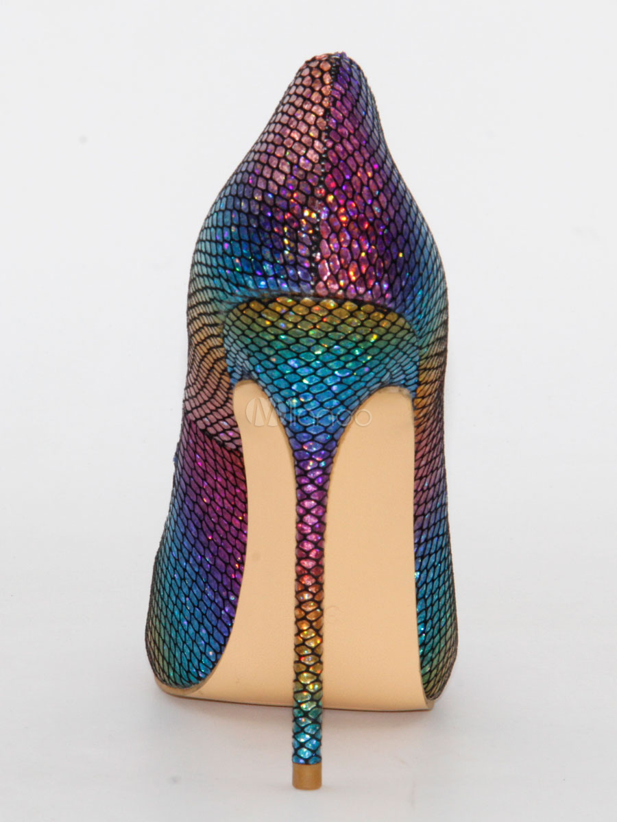 Women's High Heels Iridescent Snake Print Slip-On Pointed Toe Stiletto ...