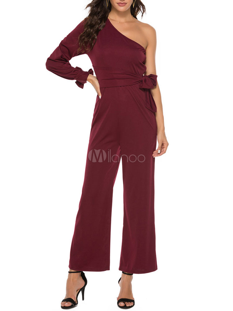 burgundy one shoulder jumpsuit