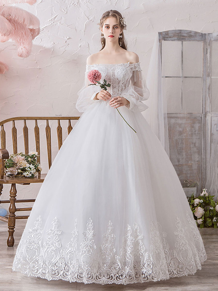 WEB限定カラー ウェディングドレス 花嫁 プリンセスラインドレス 結婚式 白 オフホワイト ウエディングドレス ブライダル ロングドレス