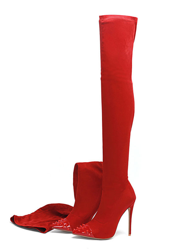 Zapatos de Mujer | Botas altas mujer rojocon remache Piel sintética de tacón de stiletto de puntera puntiaguada 12cm Color liso Otoño Invierno slip-on - LI46113
