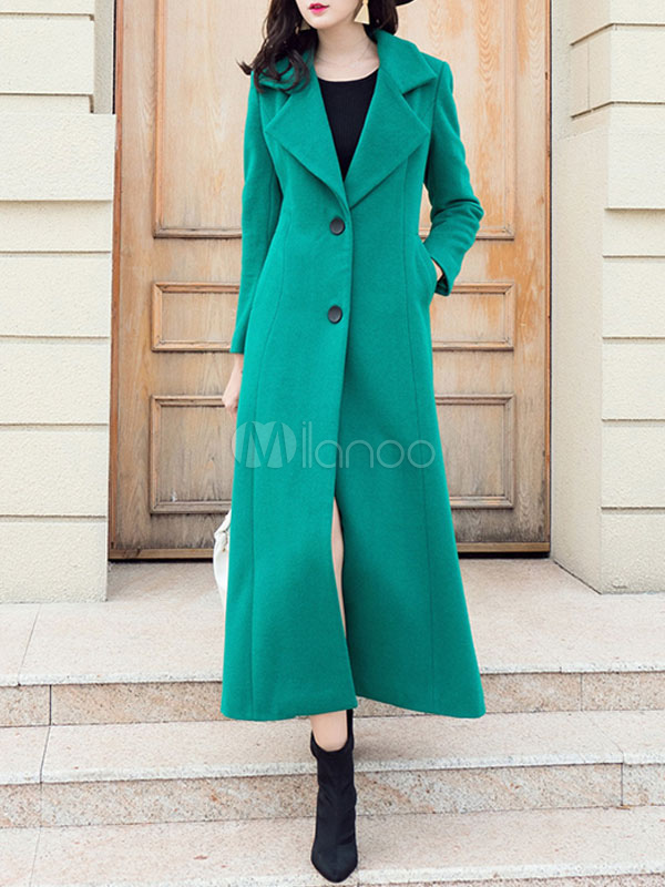 Women's Clothing Outerwear | Outerwear For Woman Turndown Collar Buttons Retro Blue Green Winter Coat - WI79157