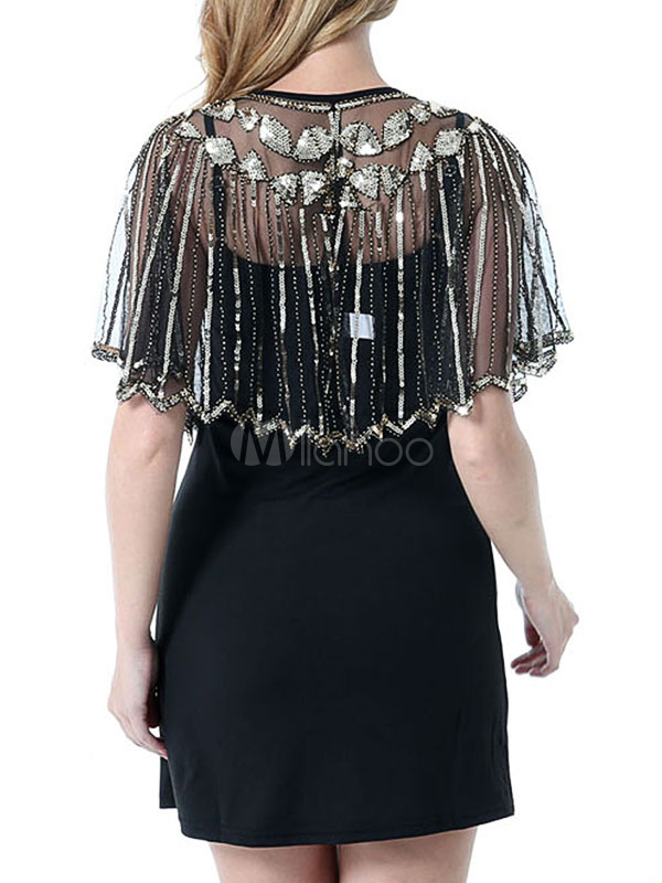 1920s Great Gatsby Accessory Flapper Dress Cape Sequin Sheer Women