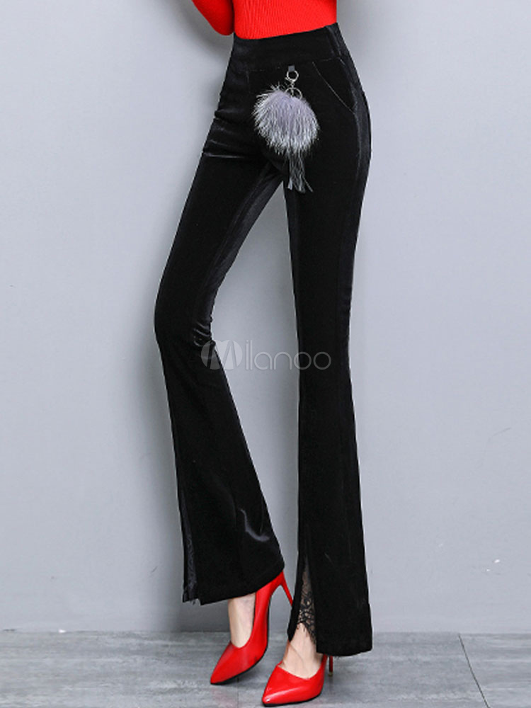 Women/'s Black Gothic Velluto Velour Flare Bell Bottom Leggings Pantaloni Halloween