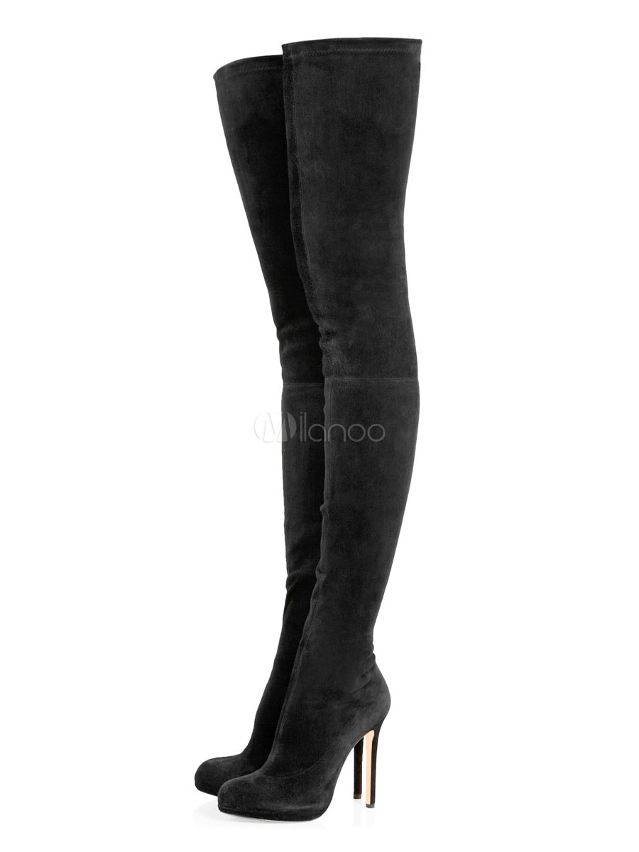 Black Thigh High Boots Womens Micro 