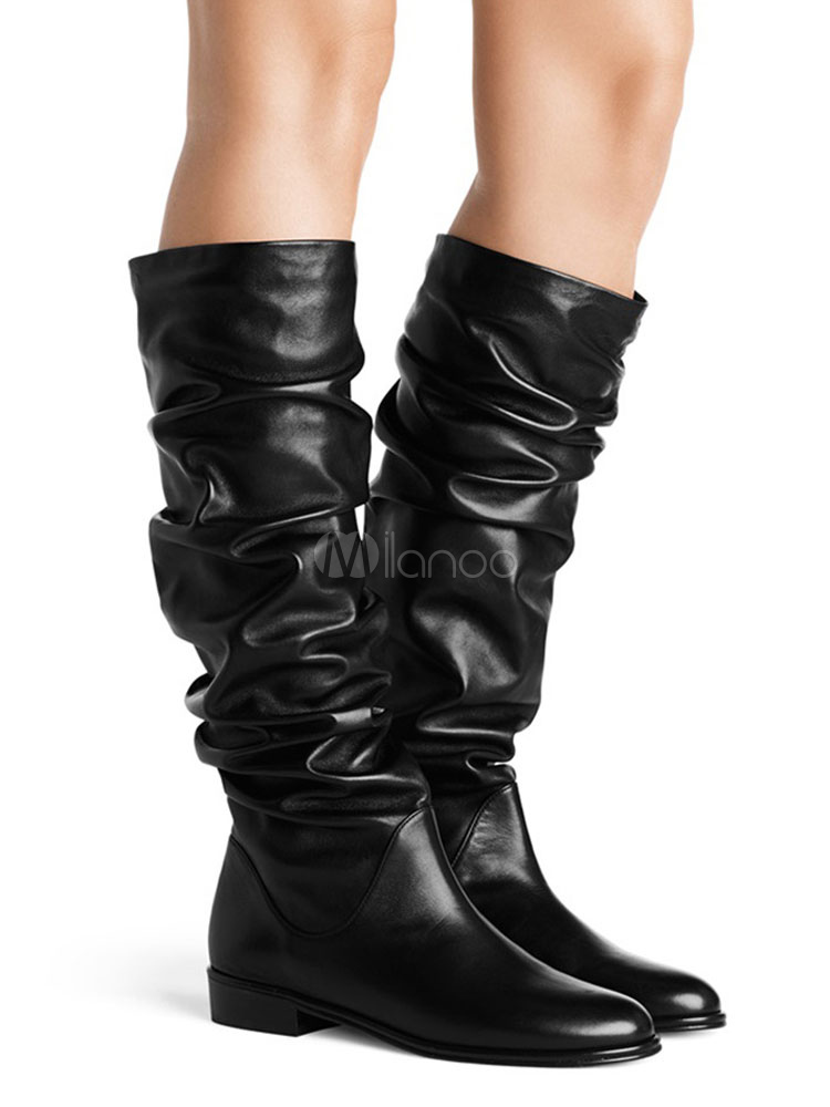 black slouch flat boots