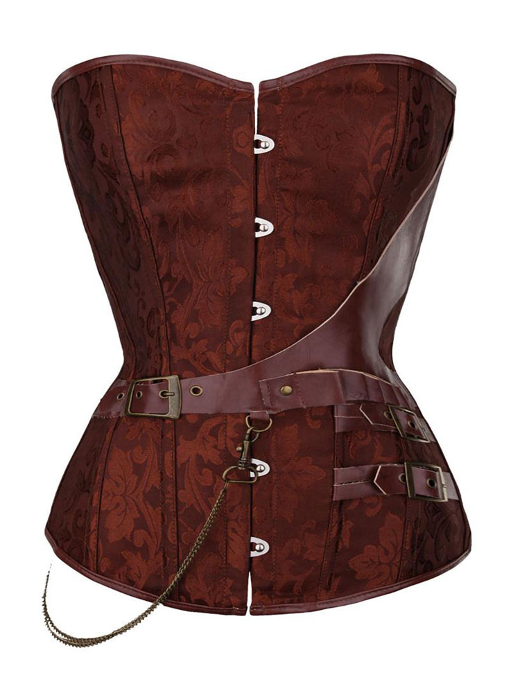 コルセット ビスチェ ブラウン ランジェリー レースアップ 女性用 ゴシック ボタン ポリエステル レディースファッション レイヤード レースアップ Milanoo Jp