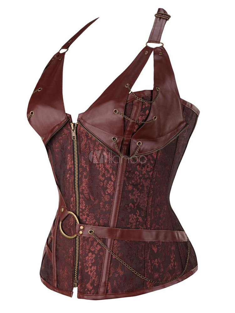 Bustiers Corsets Lingerie Corset For Women Coffee Brown Sexy Chains ...