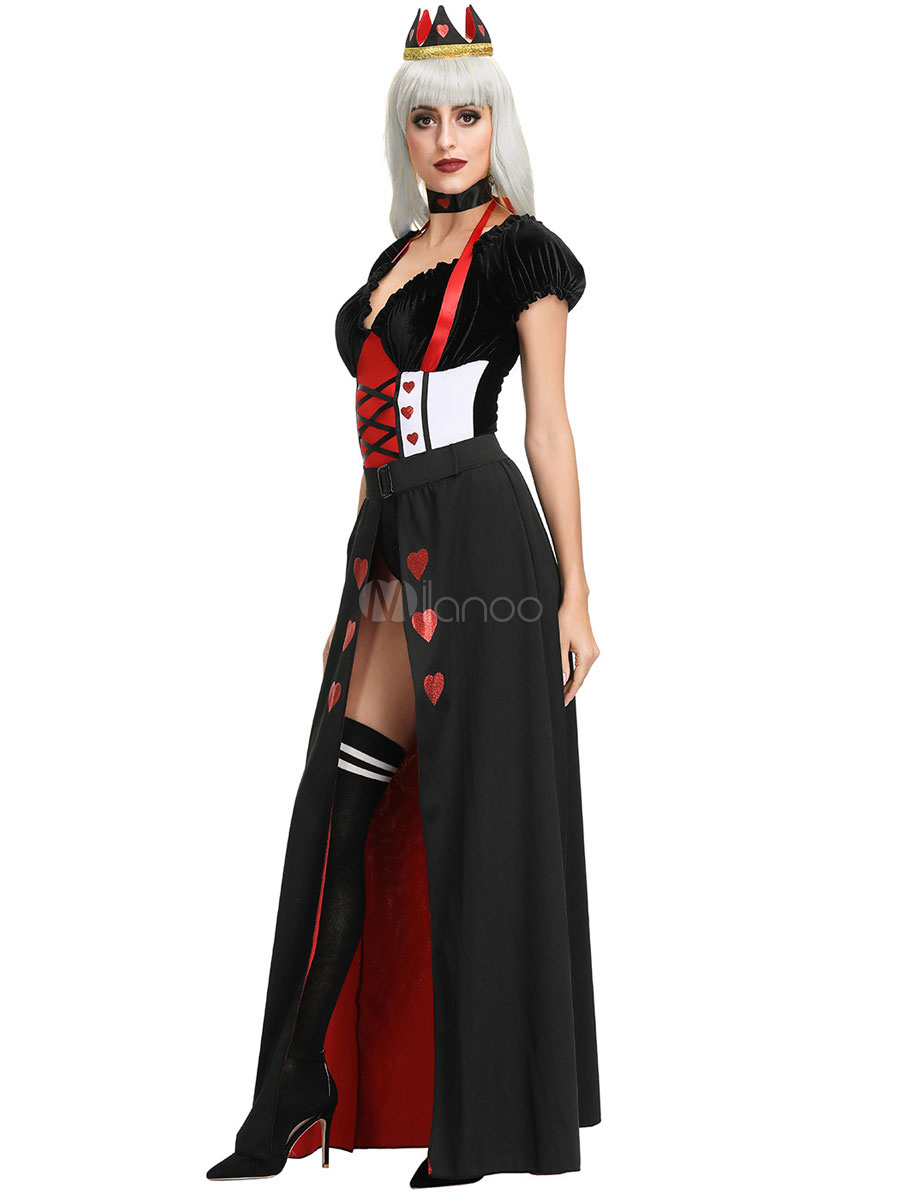 Red Queen Halloween Costumes Black Sweet Heart Print Women Holidays