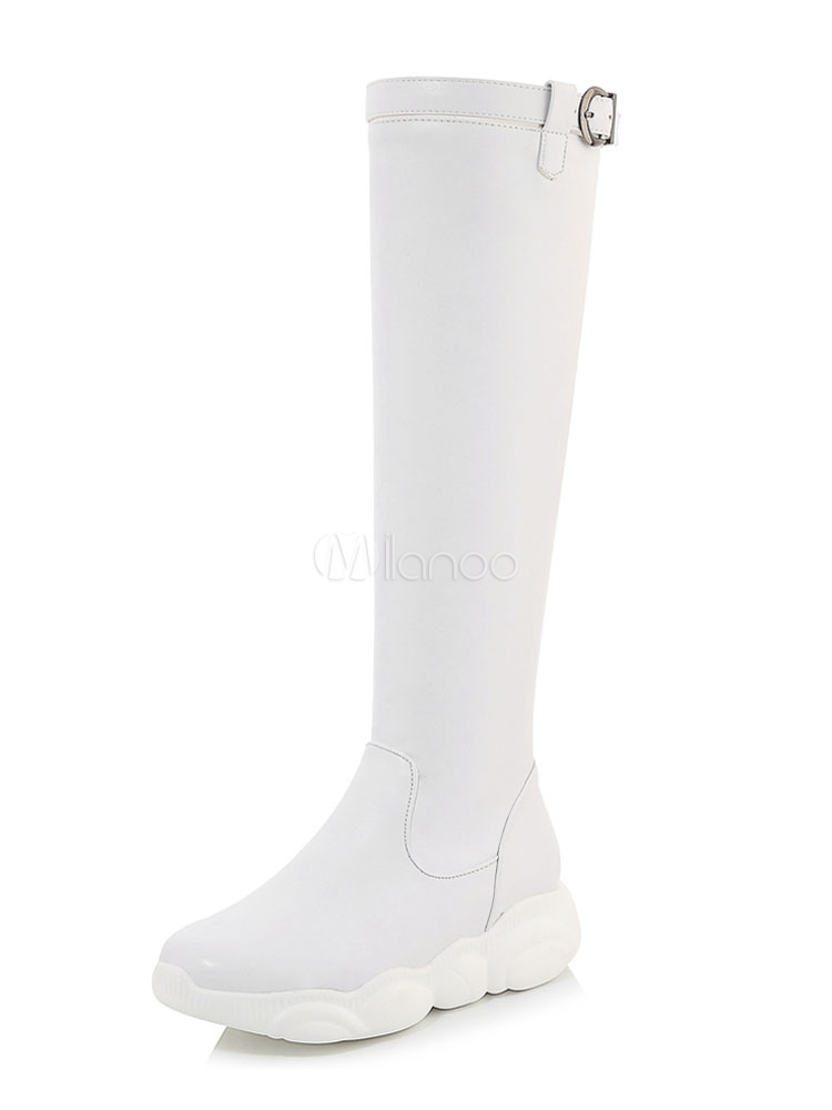 white knee high boots flat