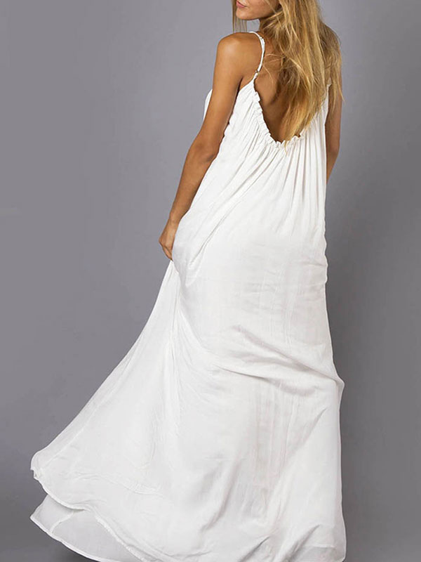 white floor length slip dress