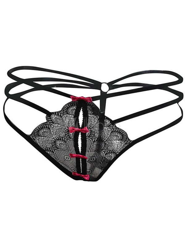 Women Sexy Panties Lace Bows Cut Out T Back Underwear Lingerie