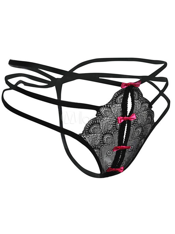 Women Sexy Panties Lace Bows Cut Out T Back Underwear Lingerie