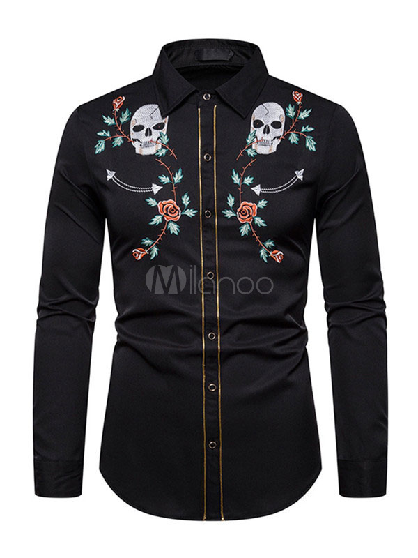 Casual Shirt For Man Turndown Collar Chic Color Block Dark Navy Men's ...