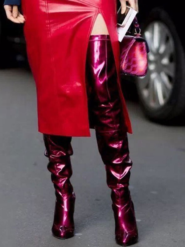 burgundy leather thigh high boots