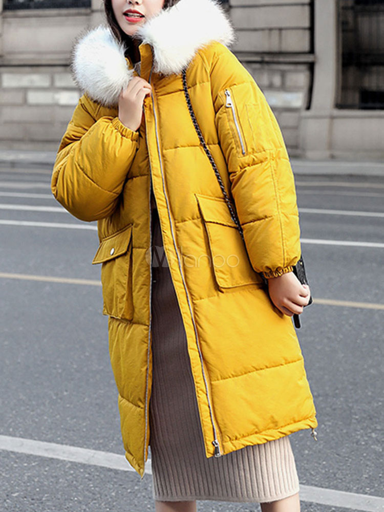 Puffer Coats Light Green Oversized Knee Length Pockets Hooded Zipper