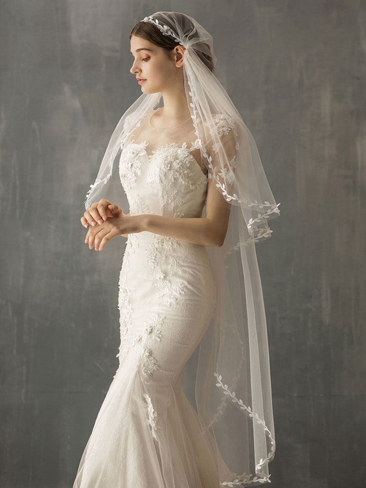 Voile De Mariée En Tulle Dentelle - 4 Mètres De Long, Une Couche, Avec Peigne, Multi-tailles, épaule Ou Couvre-chef