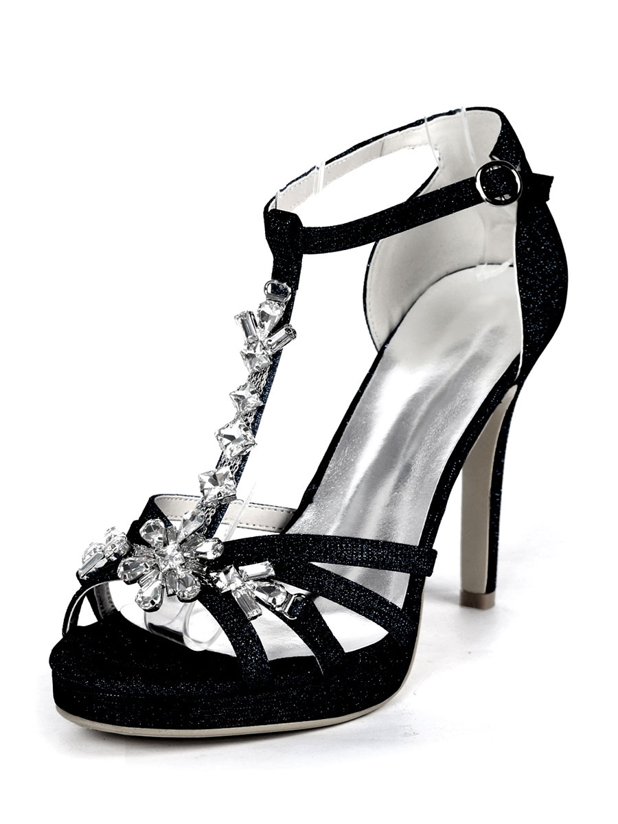 Zapatos de noche para mujer Sandalias de tacón alto Con lentejuelas Punta abierta Zapatos de diamantes de tipo T para fiesta - Milanoo.com