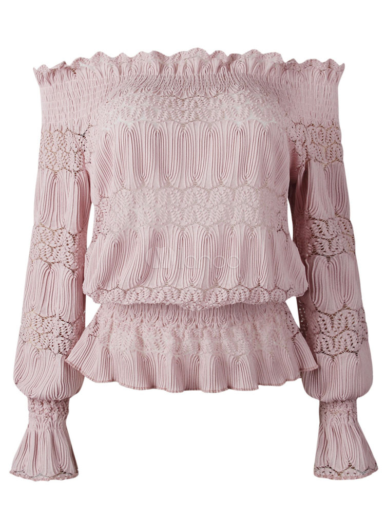Blouse For Women Pastel Lace Off The Shoulder Casual Long Sleeves ...
