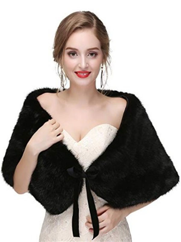 Moda Mujer Chaquetas | Abrigo nupcial del encogimiento de hombros del mantón de la boda de la piel sintética para el invierno - AX26451