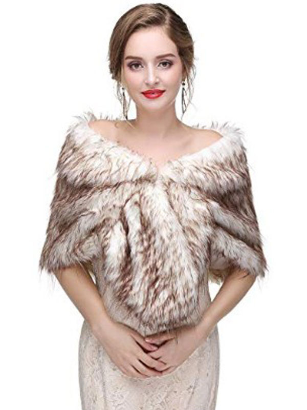 Women's Clothing Outerwear | Faux Fur Wedding Wrap Bridal Shawl Stole - AG18223
