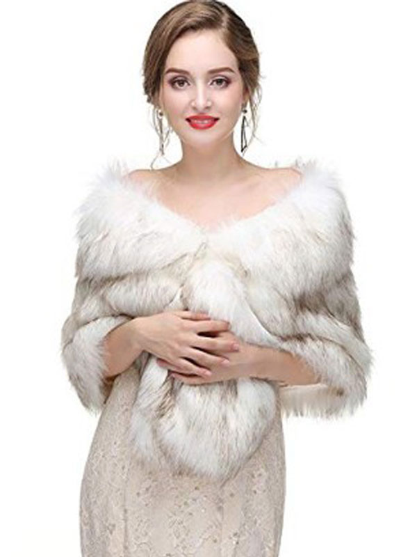 Women's Clothing Outerwear | Faux Fur Wedding Wrap Bridal Shawl Stole - AG18223