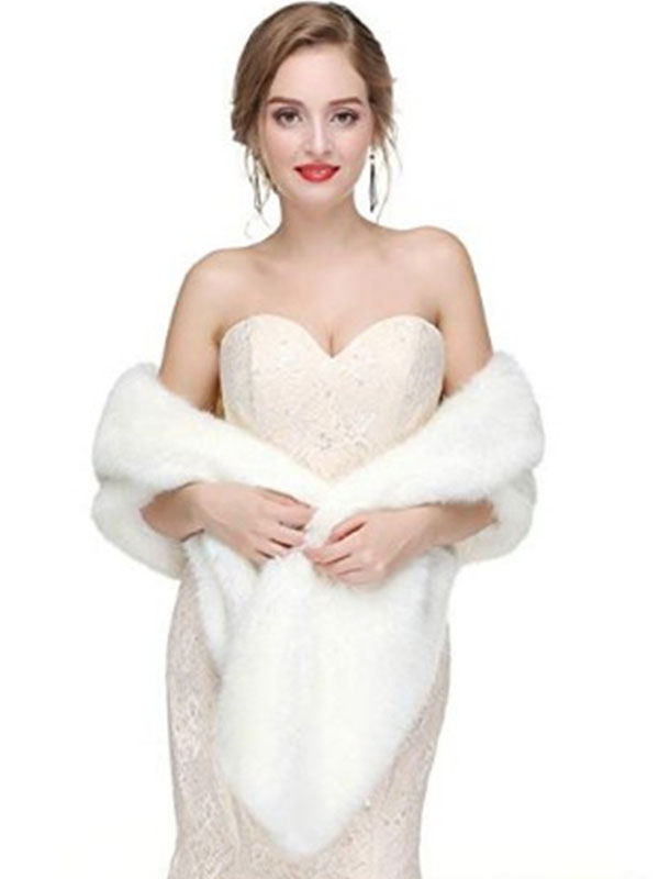 Women's Clothing Outerwear | Faux Fur Wedding Wrap Shawl Bridal Winter Stole - LO38029