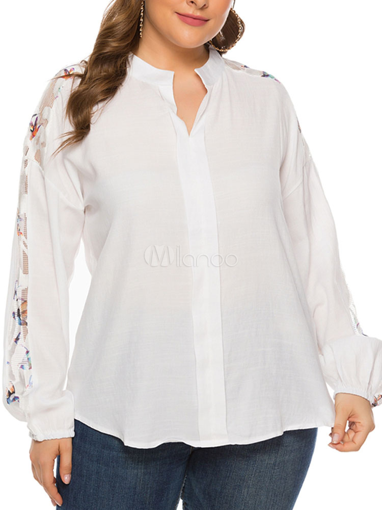 Plus Size Clothes For Women White Polyester Shirt - Milanoo.com