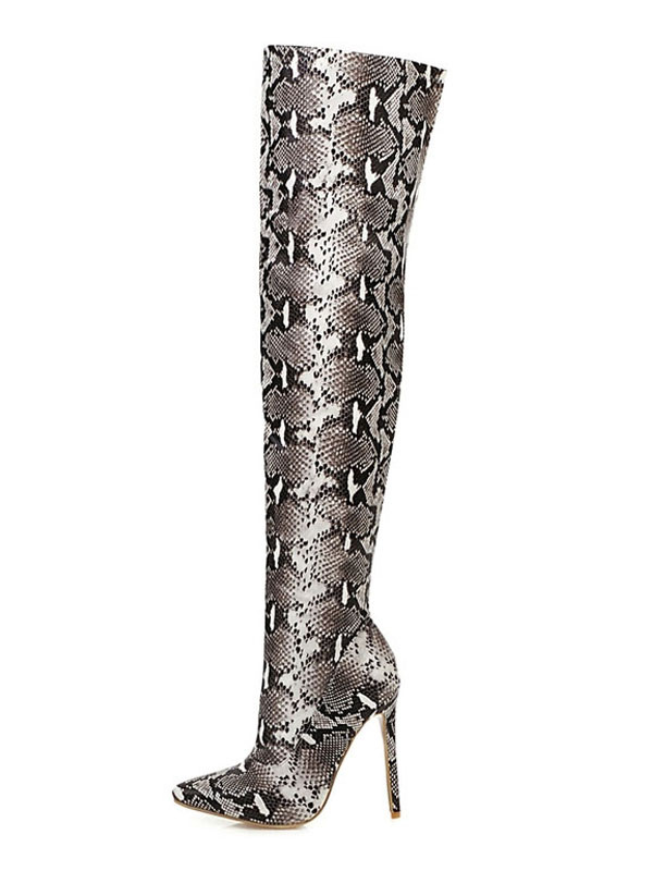 snake print pointed boots