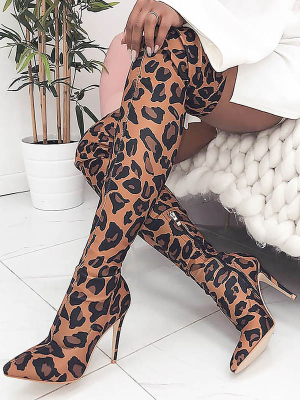 leopard thigh high boots