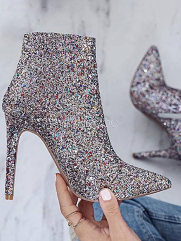silver sequin booties
