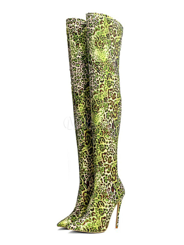 Plus Overknee Size 7 Stiefel Leopardenmuster 4 Frauen Spitz cF1JlK