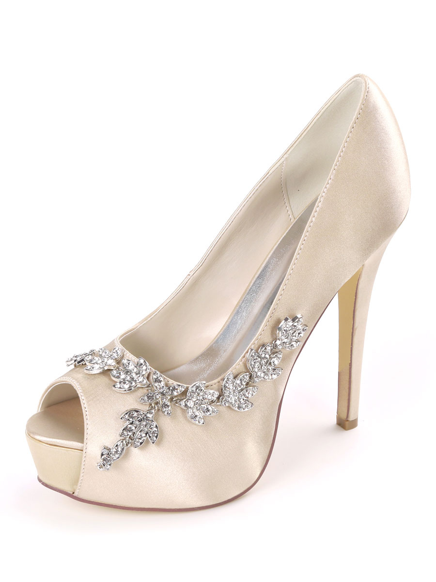 Platform Bridal Shoes Wedding Shoes Ivory Satin Rhinestones Peep Toe ...