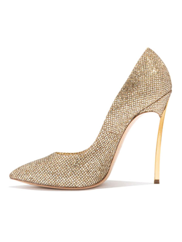 Zapatos de Fiesta | Zapatos de fiesta de tacón alto dorado para mujer Zapatos de noche con punta puntiaguda Bombas básicas - AB86580