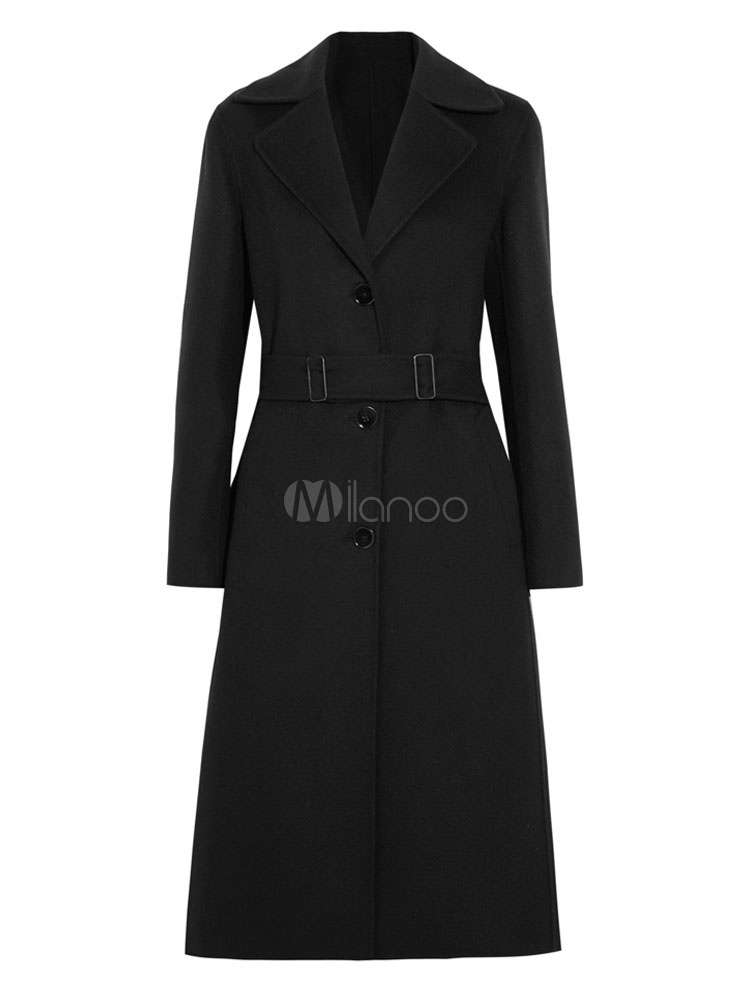 Black Wrap Coat Turndown Collar Lace Up Casual Oversized Coat For Woman ...