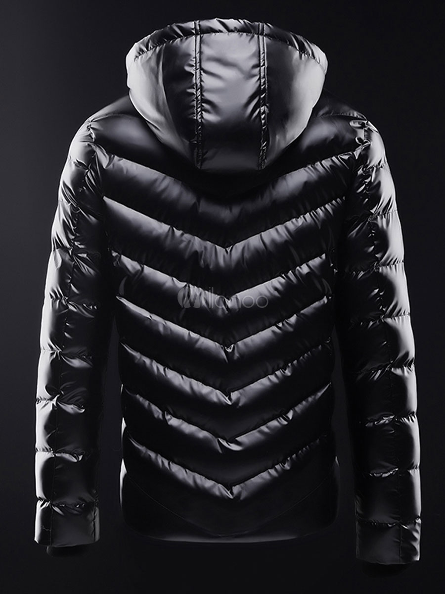 Men's Quilted Winter Puffer Jackets Bubble Coats Hooded Black - Milanoo.com