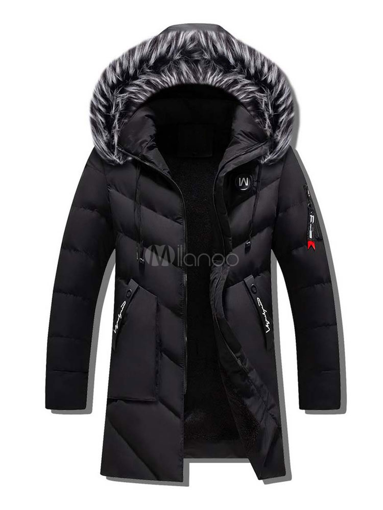 mens puffer coat fur hood